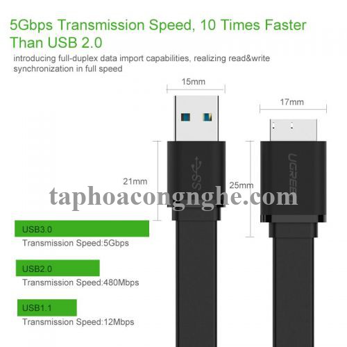 Ugreen 10853 0.5M màu Đen Cáp USB 3.0 sang MICRO USB 3.0 cho ổ cứng dáng dẹt US130 30010853